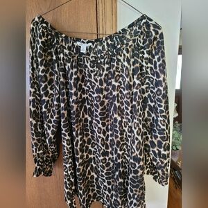 Cato Animal Print Blouse - Black and Brown